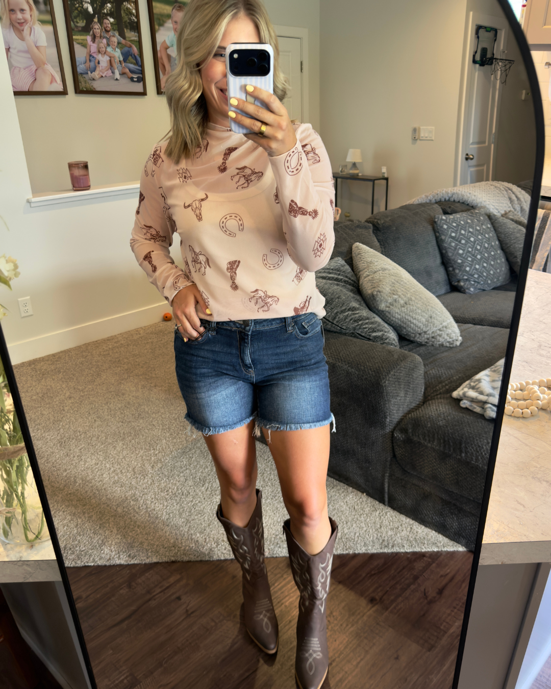Western Mesh Mock Neck Top: Western