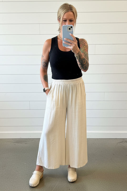 Wide Leg Linen Pants: SAND