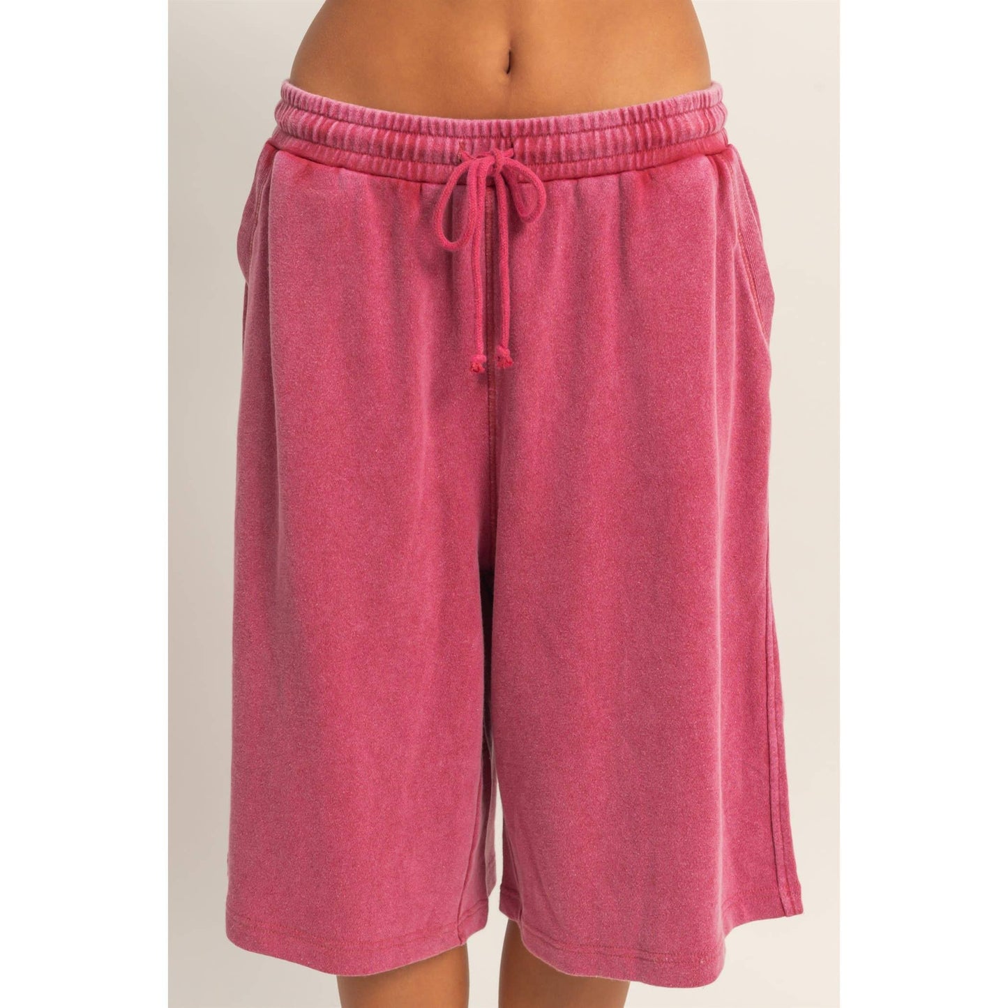 French Terry Bermuda Shorts: DARK RED