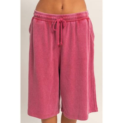 French Terry Bermuda Shorts: DARK RED