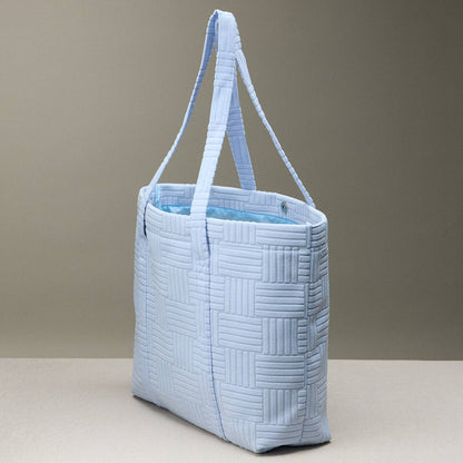 Quilted Tote Bag with Woven Texture: Light Blue