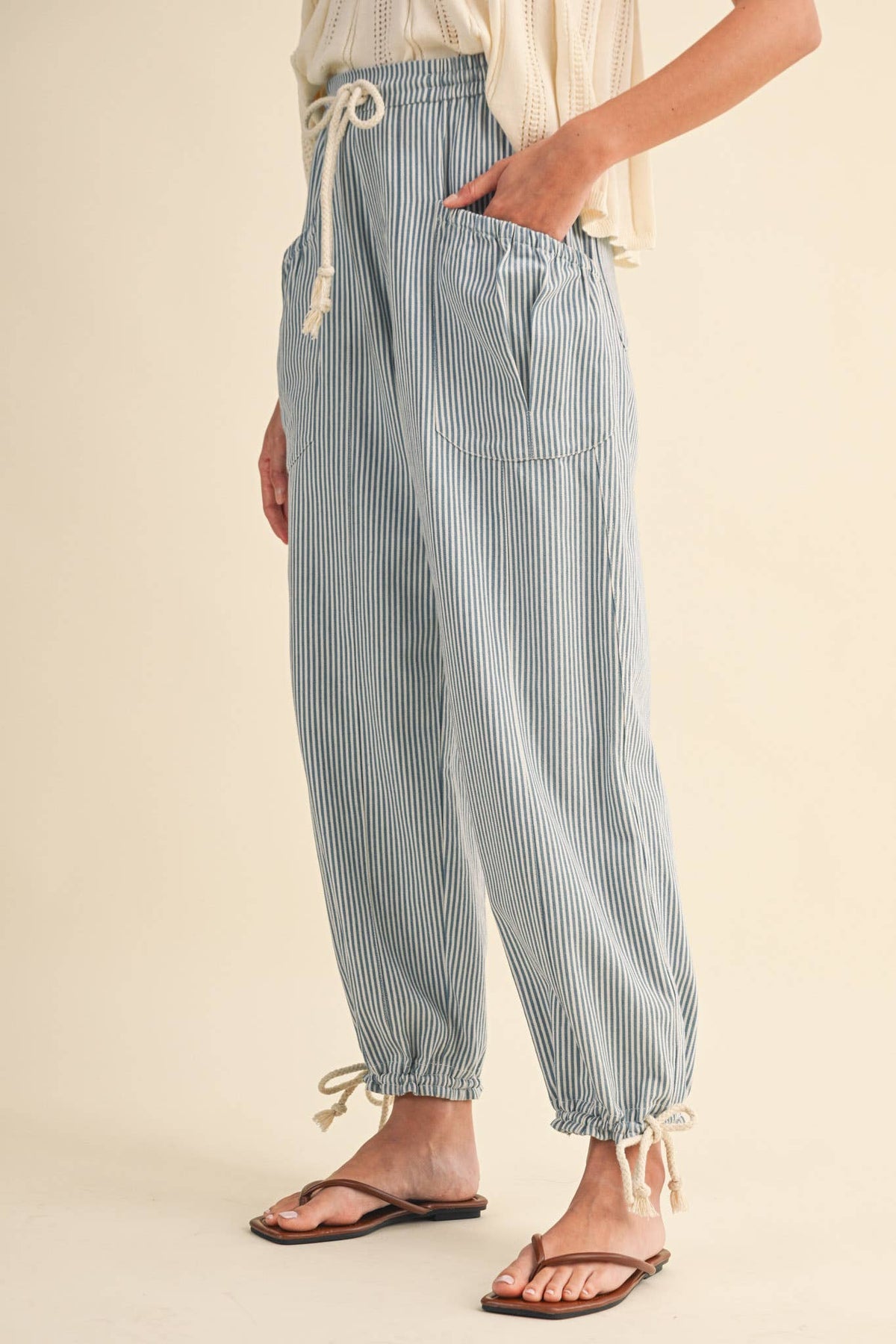 Striped Parachute Pants: Denim