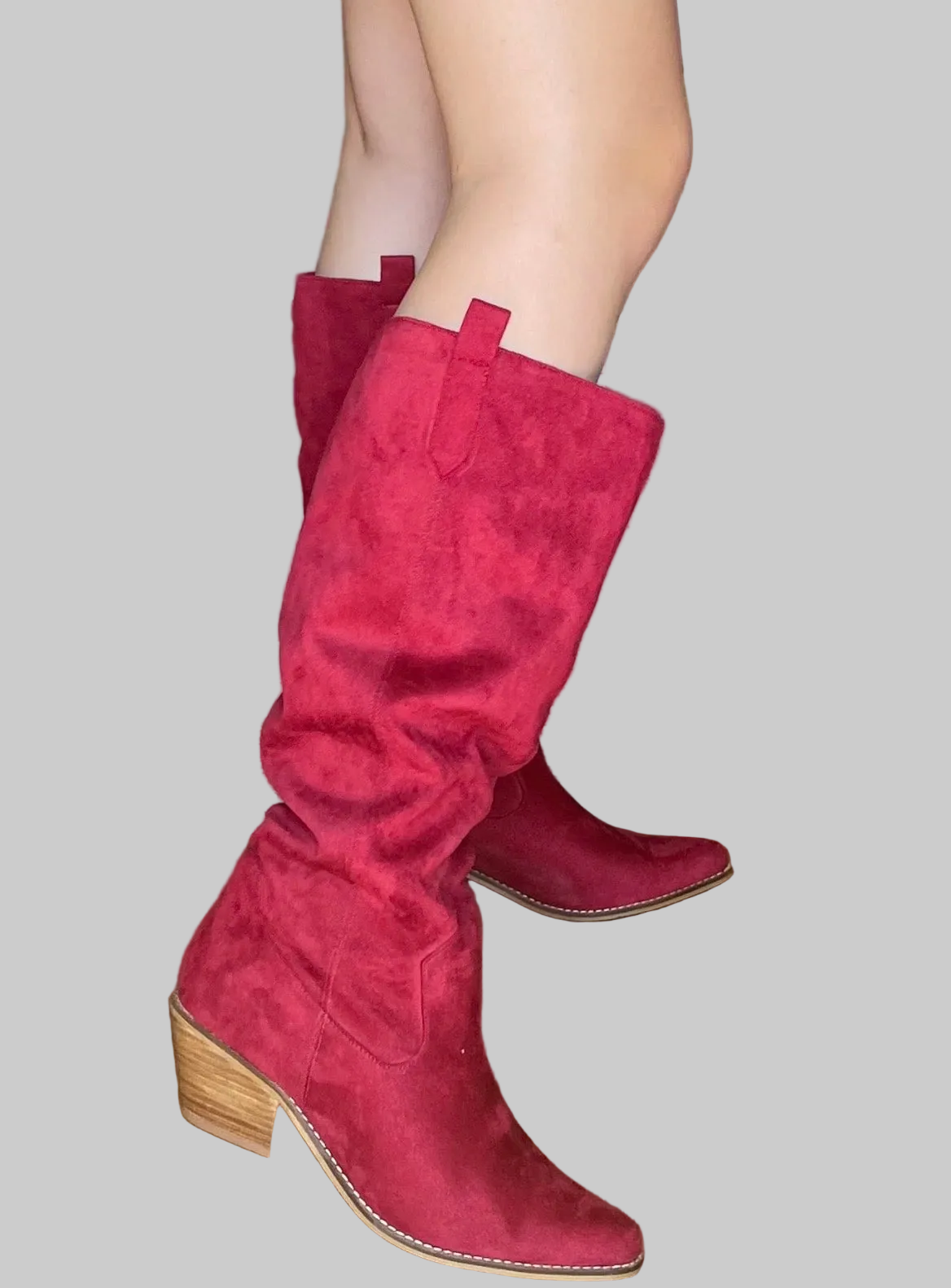 Red Faux Suede Slouchy Boots
