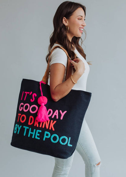 Navy Drink By The Pool Tote