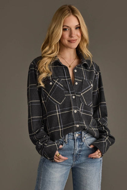 Dk. Gray, Lt. Blue & White Plaid Button Up