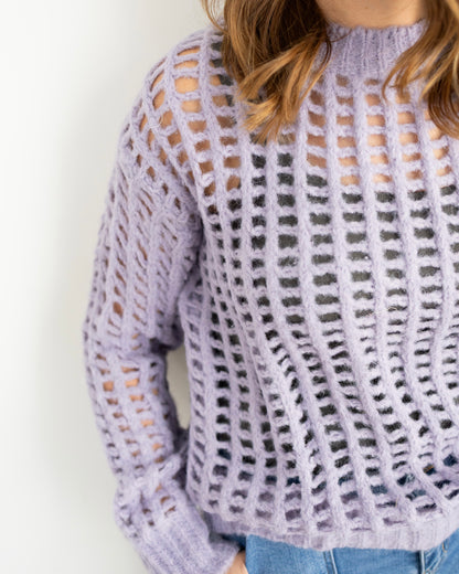 Open Stitch Long Sleeve Sweater: LILAC