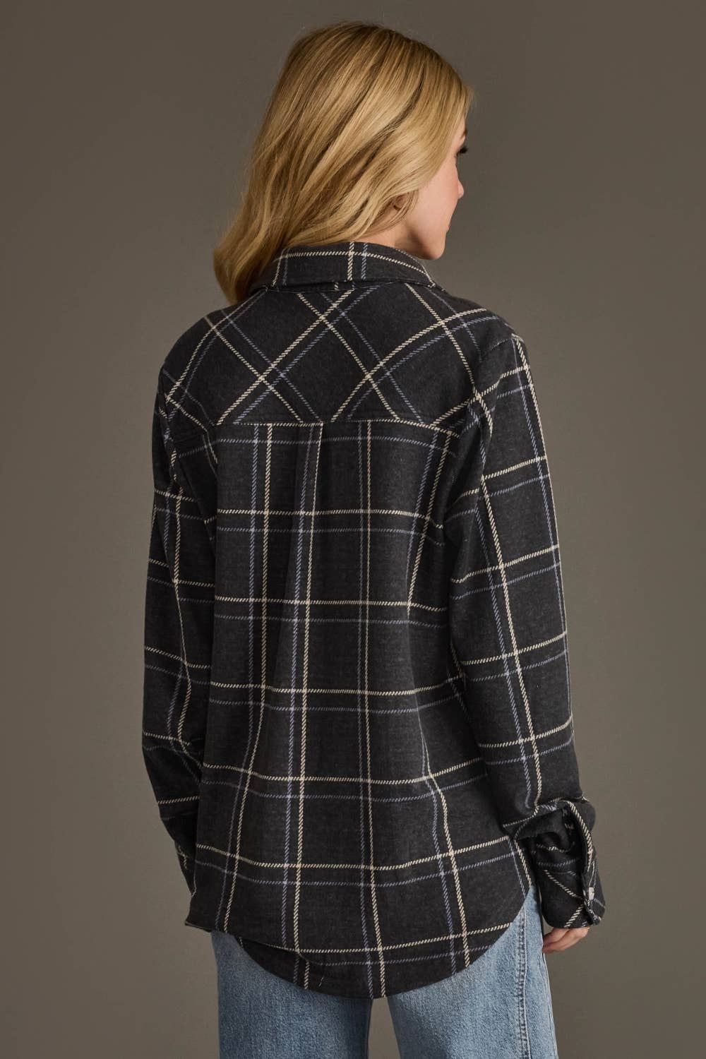 Dk. Gray, Lt. Blue & White Plaid Button Up