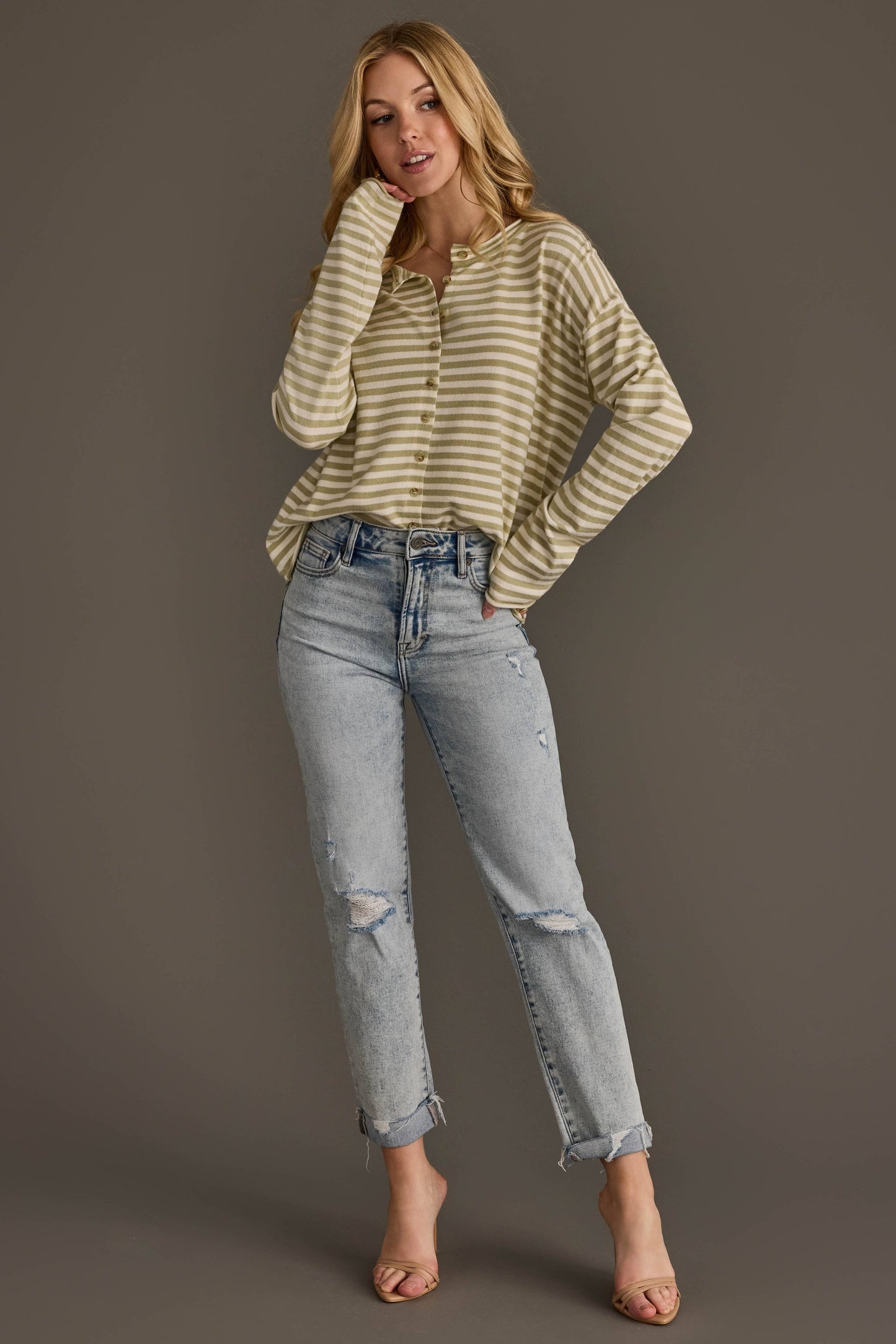 Lt. Green & Ivory Striped Cardigan