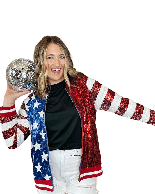 American Flag Sequin Bomber Jacket