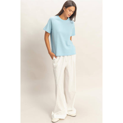 Textured Striped Raglan Sleeve Tee: BABY BLUE