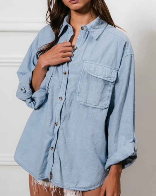 Linen Blend Button Up Top