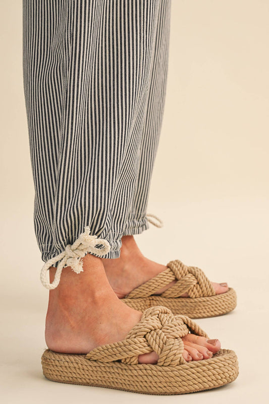 STRIPED PARACHUTE PANTS: BLACK STRIPE