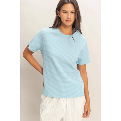 Textured Striped Raglan Sleeve Tee: BABY BLUE
