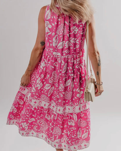 Floral V Neck Tiered Midi Dress