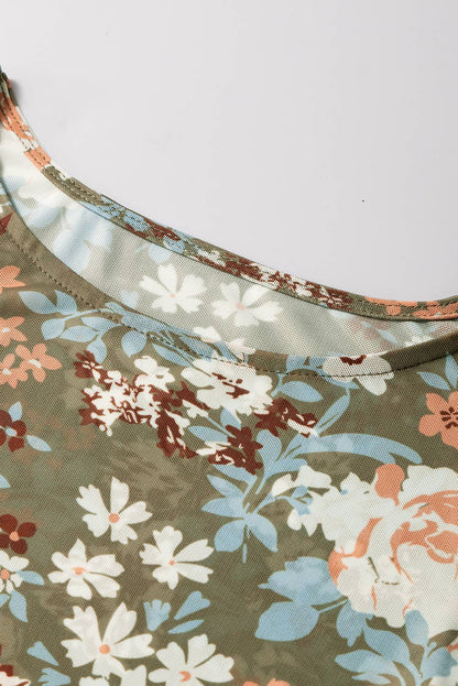 Sage Floral Mesh Long Sleeve Top