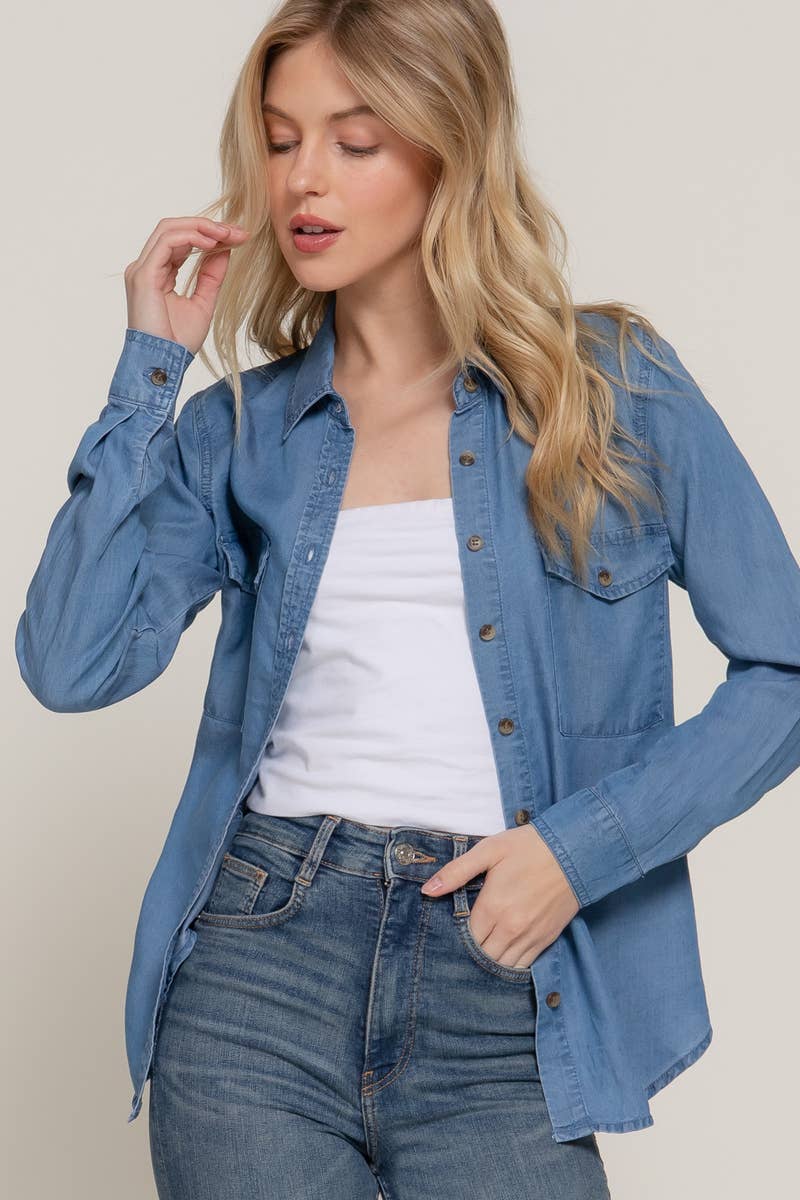 Long Sleeve Tencel Shirt: Denim