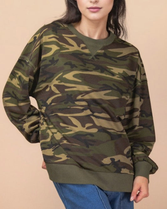 Camo Print Knit Top