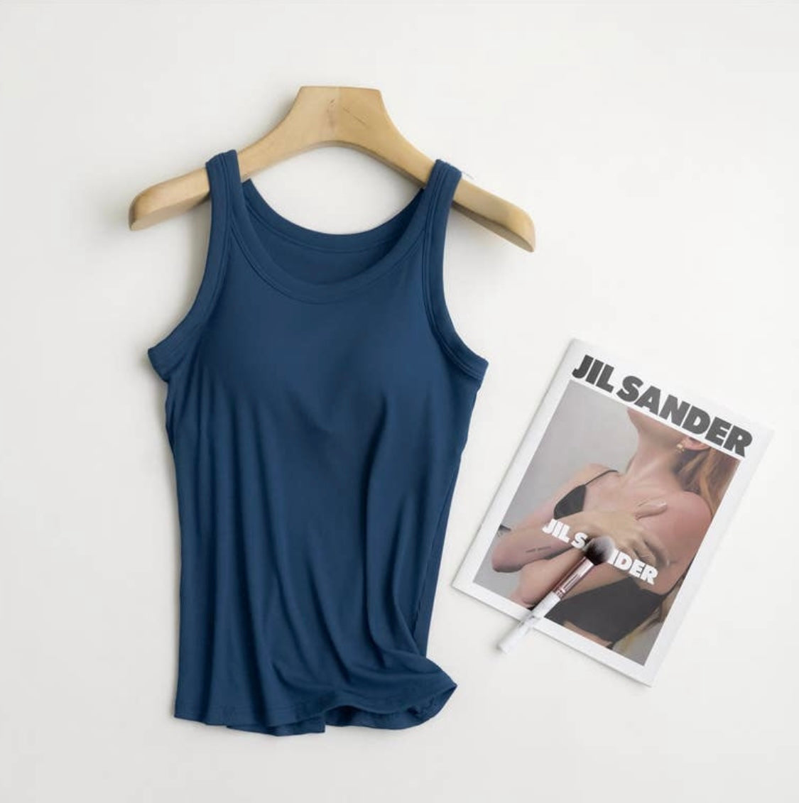 Rib Soft tank top w built in bra: Blue