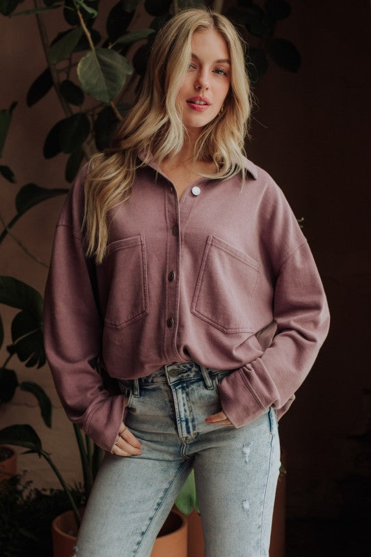 Lavender Washed Soft Button Up
