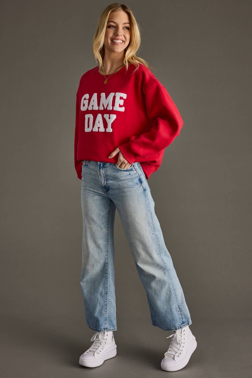 Red Fuzzy Letter Game Day Sweatshirt
