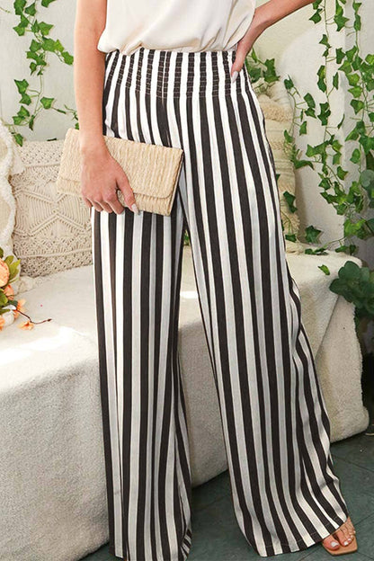 High-Rise Smocked Band Stripe Pants