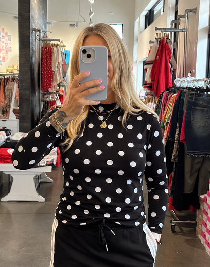 Gameday Black and White Polka Dot Mesh Top