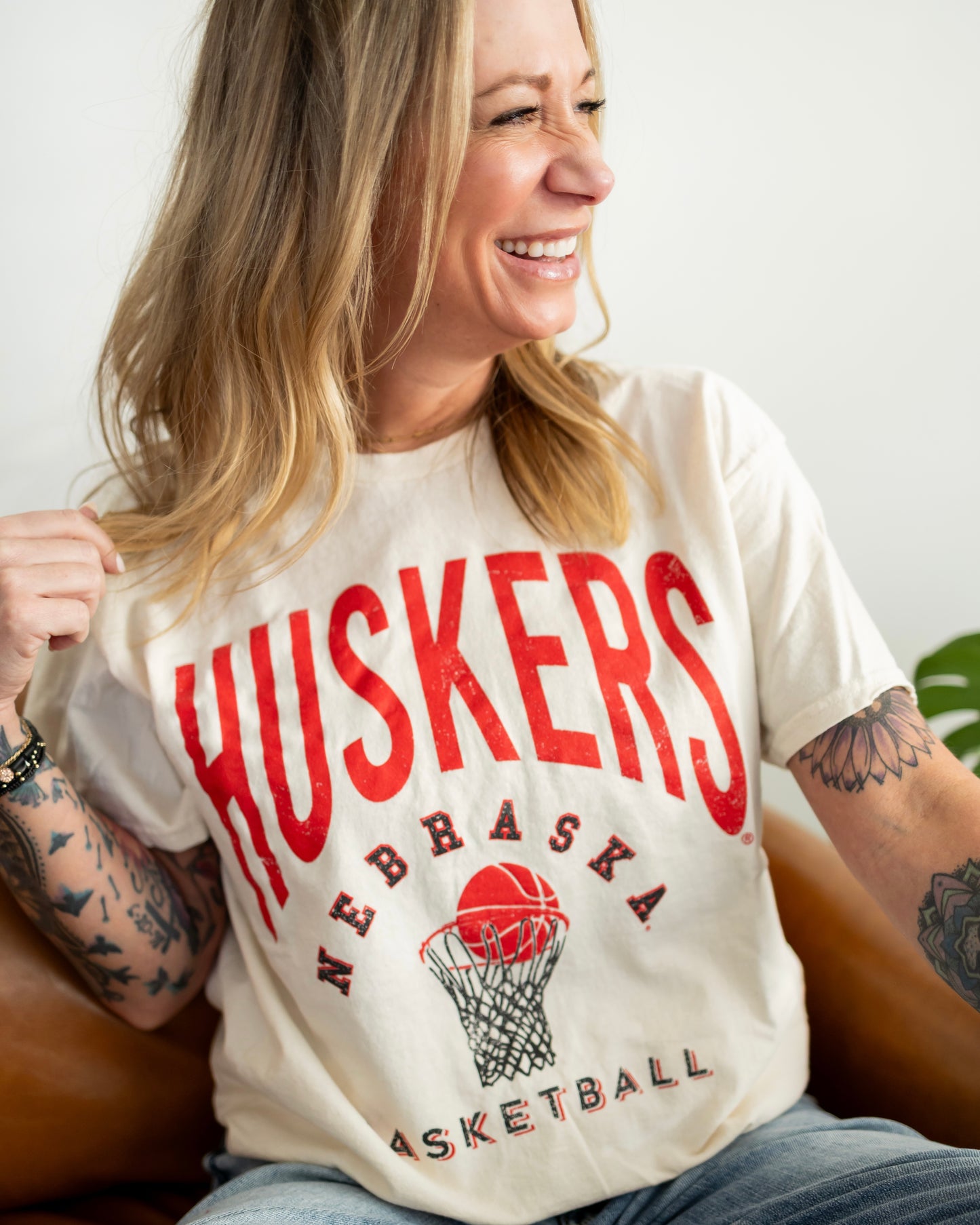 Nebraska Huskers Basketball Off White Thrifted Tee