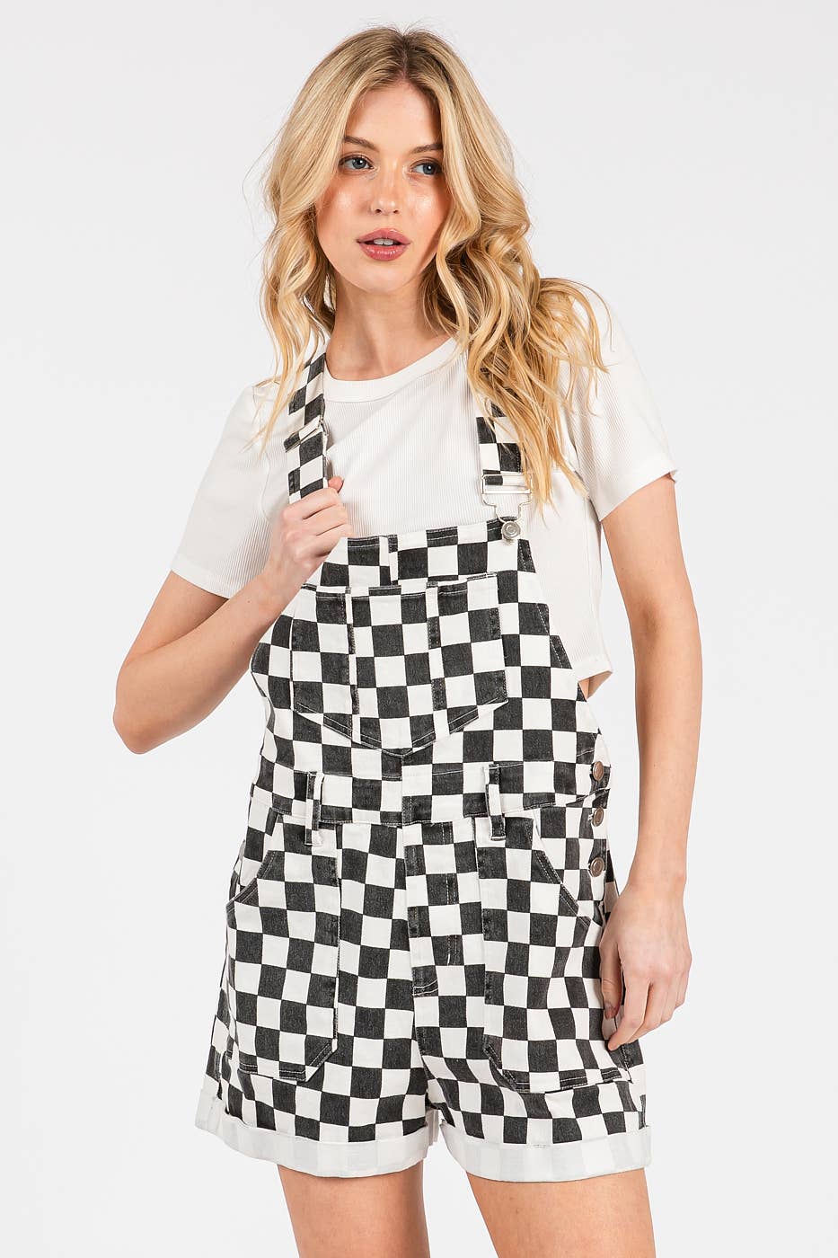 Game Day Checkered Overalls-Black