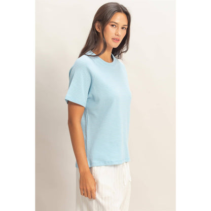 Textured Striped Raglan Sleeve Tee: BABY BLUE