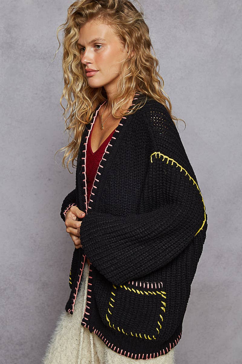 Powder Blue Blanket Stitch Cardigan