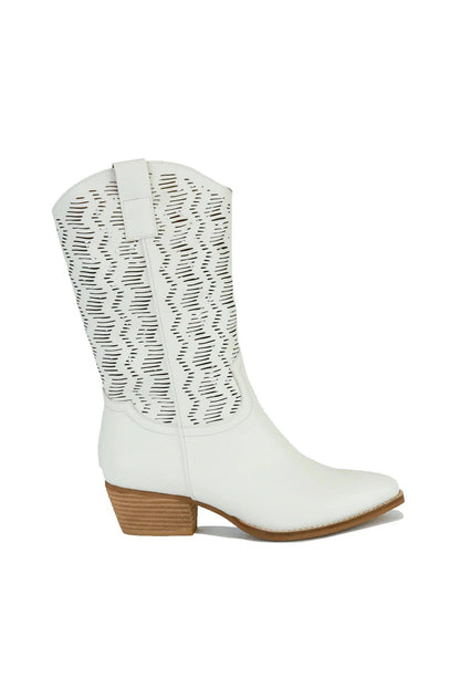 Laser Cut White Western Boots
