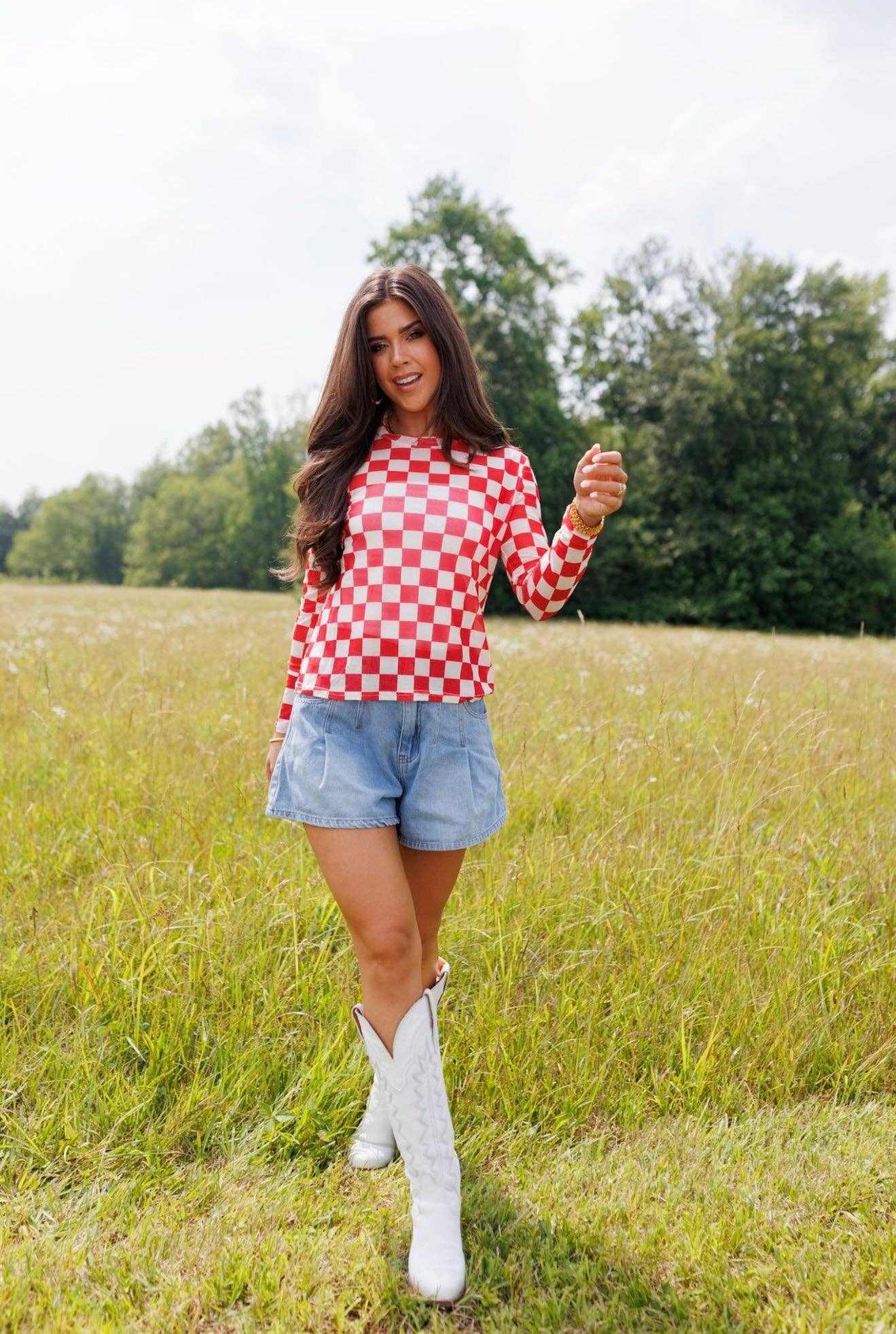 Red Checkerboard Mesh Top