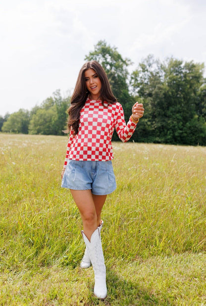 Red Checkerboard Mesh Top