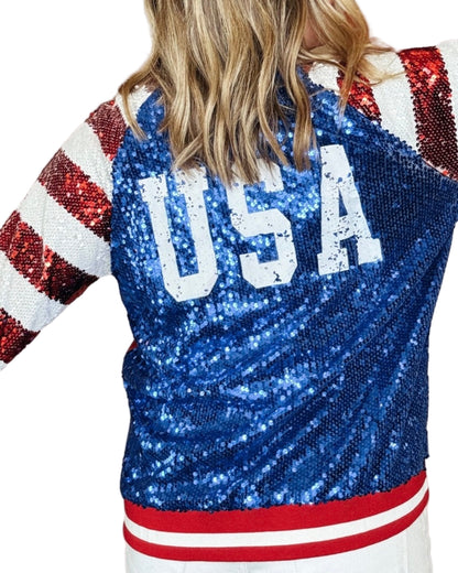 American Flag Sequin Bomber Jacket