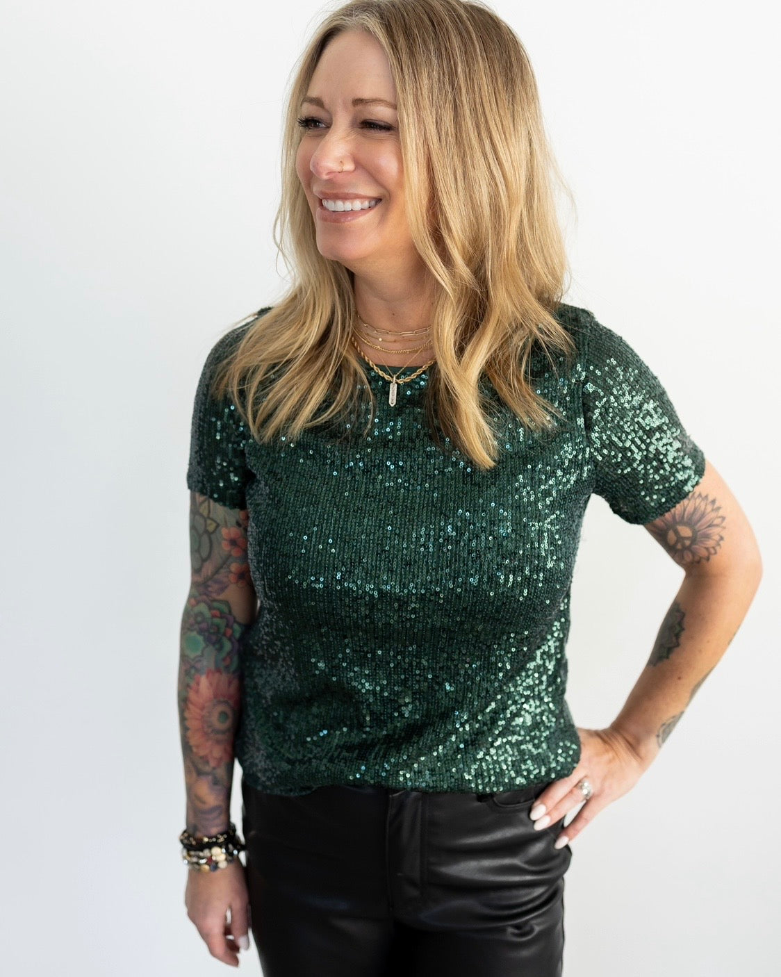 Short Sleeve Shimmer Shirt: Emerald