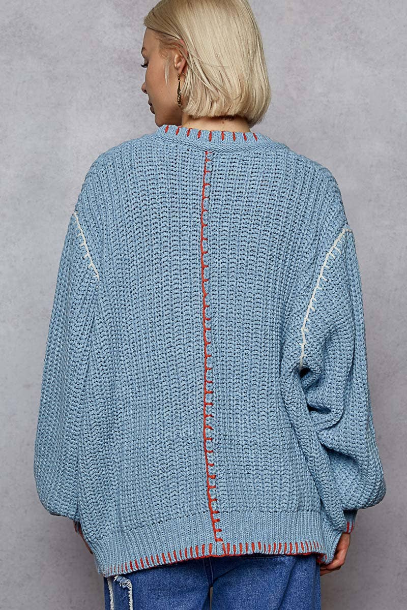 Powder Blue Blanket Stitch Cardigan