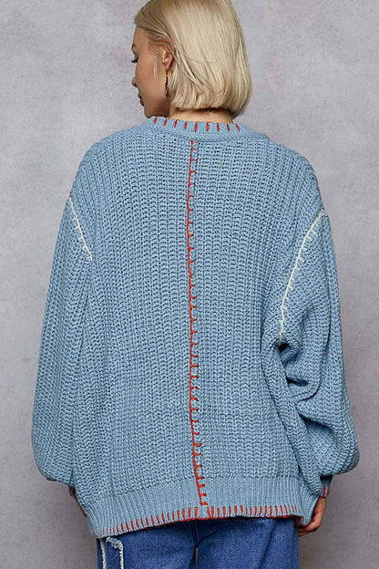 Powder Blue Blanket Stitch Cardigan
