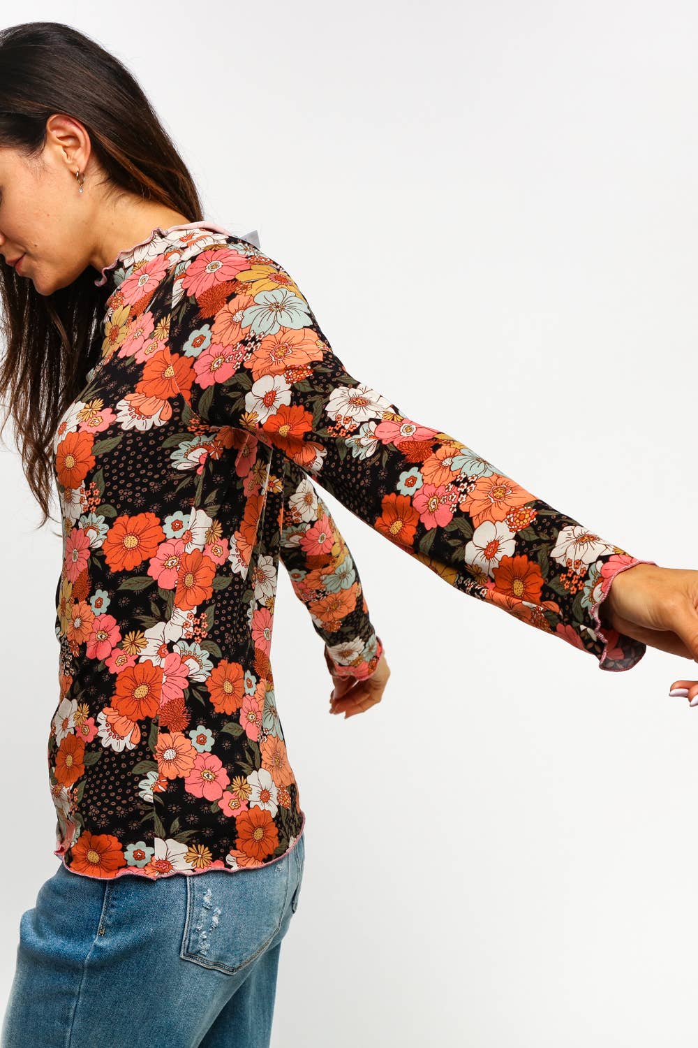 Fall Floral Mock Neck Top