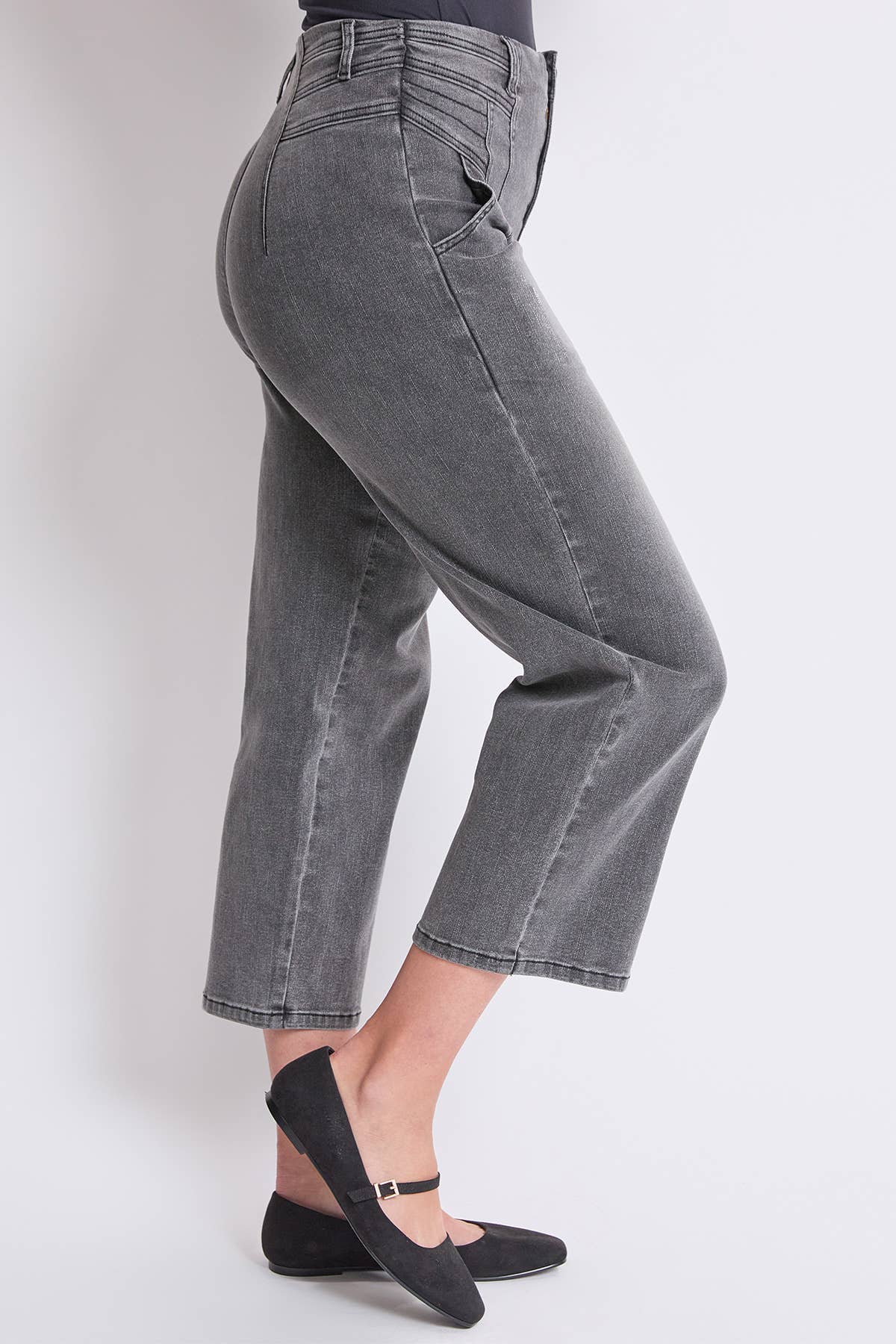 HR Crop Wide Leg Jeans-Grey