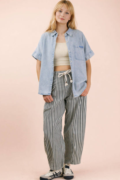 Mineral Washed Chambray Oversized Shirt: LT INDIGO