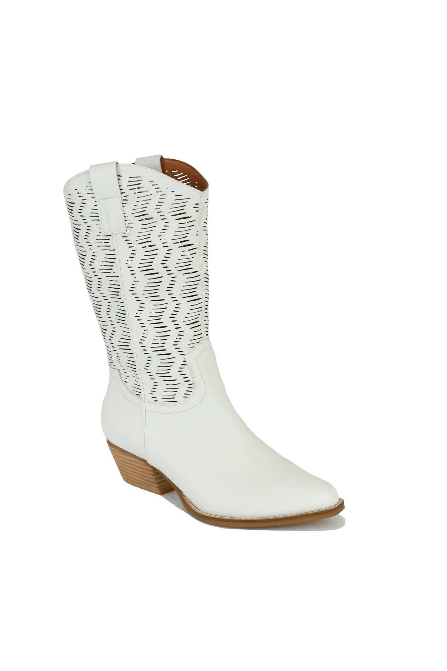 Laser Cut White Western Boots