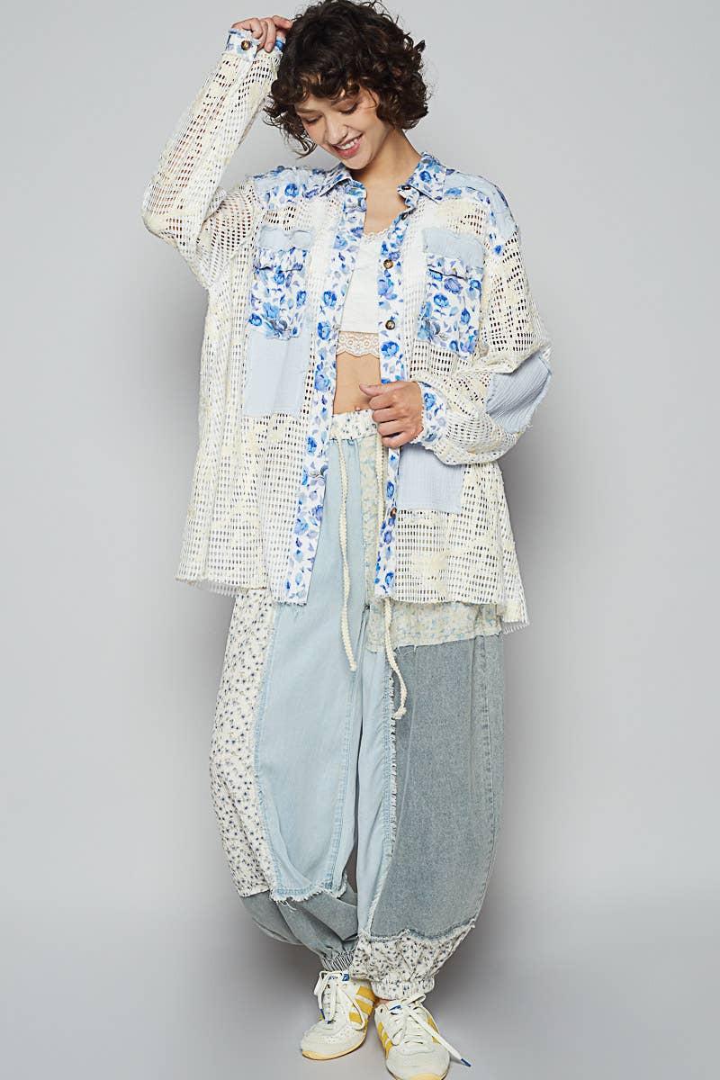 Blue Crochet Lace Floral Top