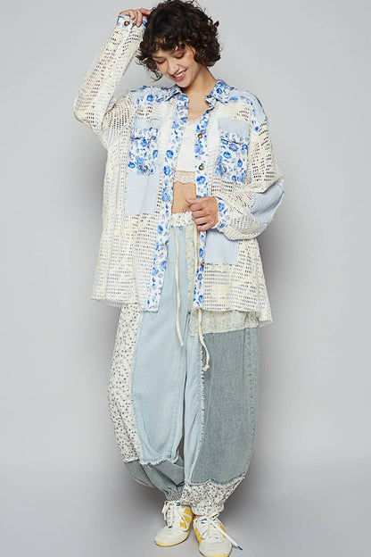 Blue Crochet Lace Floral Top