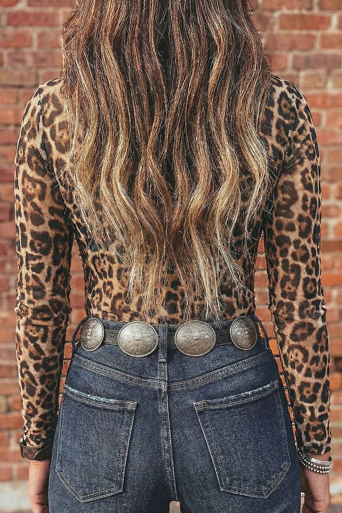 Western Mesh Mock Neck Leopard Long Sleeve