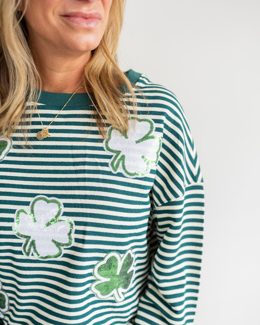 St Patrick Patch Sequin Striped Long Sleeve