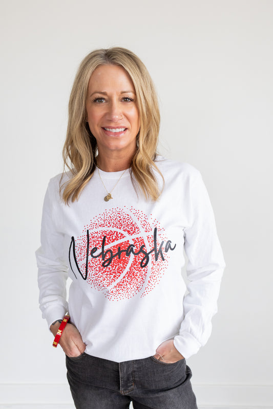 Nebraska Basketball Long Sleeve Tee-White