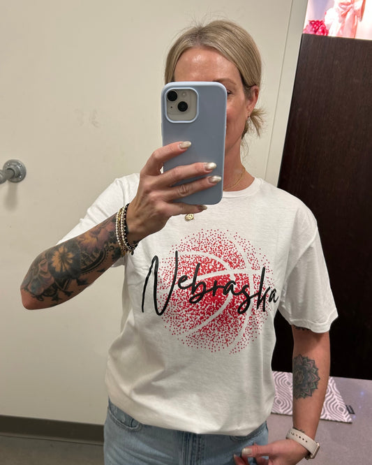 Nebraska Basketball Short Sleeve Tee-White