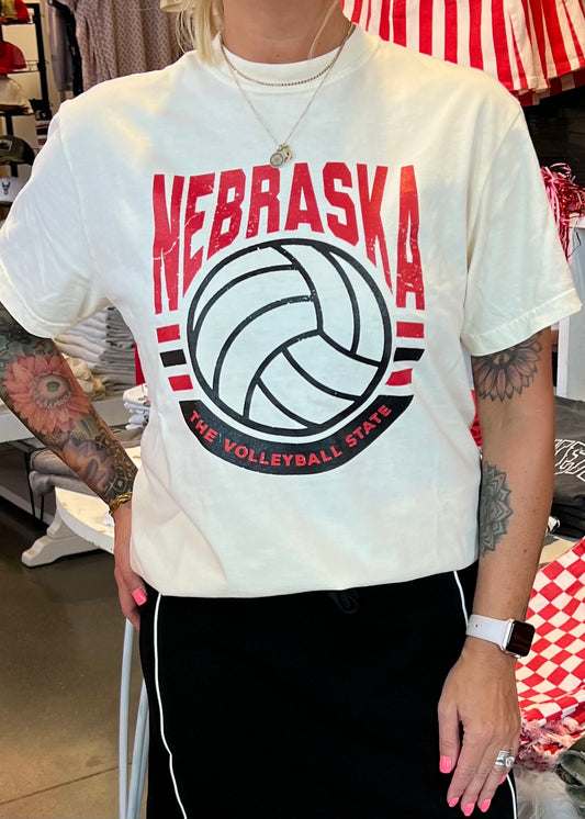 Nebraska Volleyball State Tee (Cream)