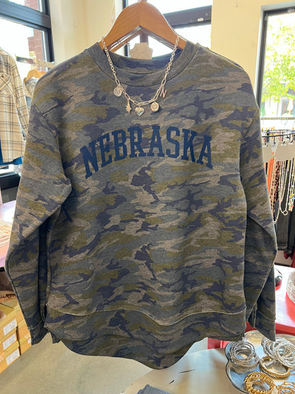 Blue Nebraska Camo Sweatshirt