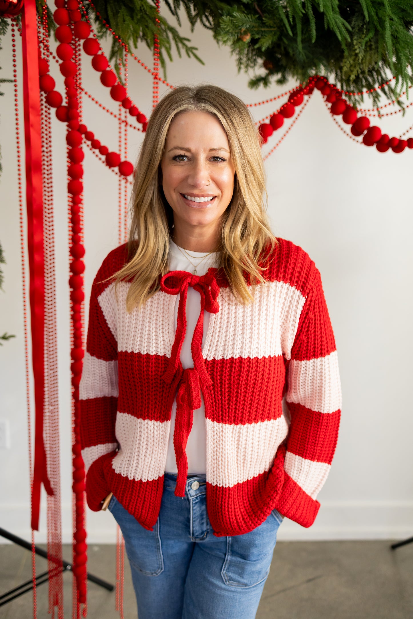 Striped Pink & Red Cardigan with Ties